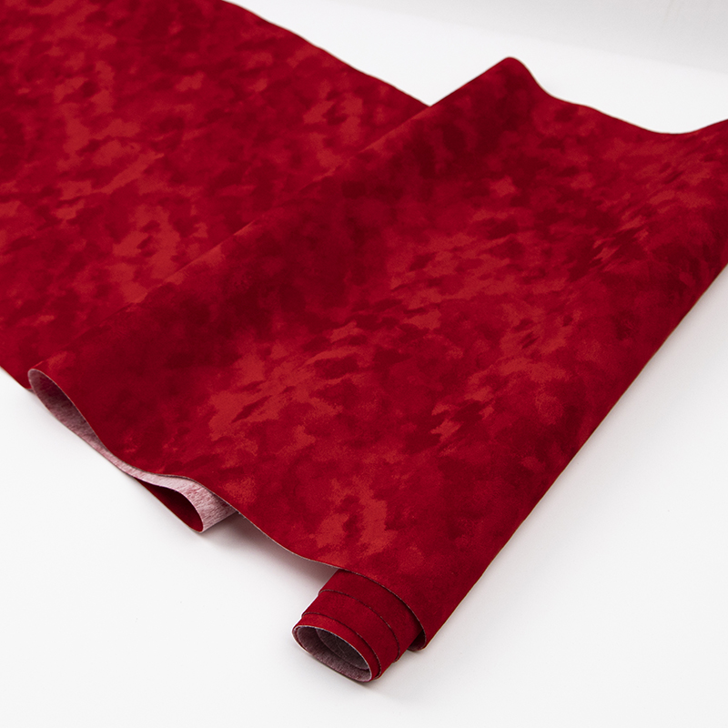 大红色水刺底植绒布可烫金背胶分切外包装绒布